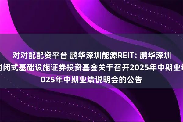 对对配配资平台 鹏华深圳能源REIT: 鹏华深圳能源清洁能源封闭式基础设施证券投资基金关于召开2025年中期业绩说明会的公告